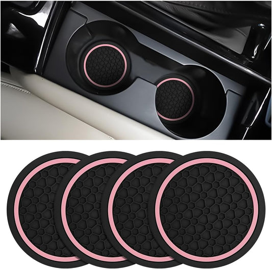 4PCS 2.75 Inch Car Cup Holder Coasters, Non-Slip, Black/Pink