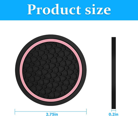 4PCS 2.75 Inch Car Cup Holder Coasters, Non-Slip, Black/Pink