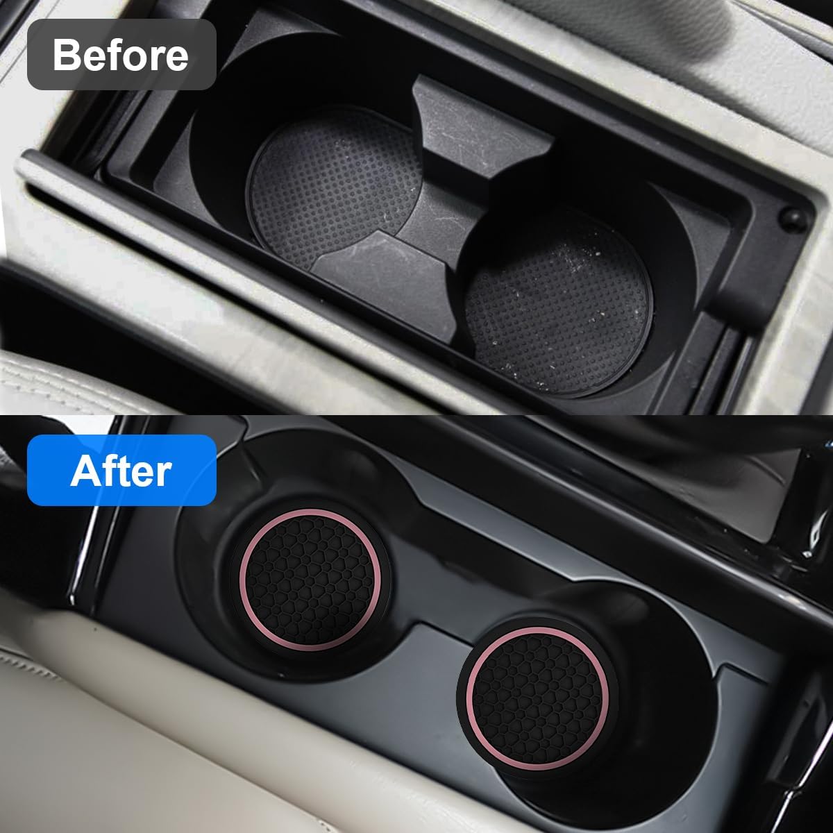 4PCS 2.75 Inch Car Cup Holder Coasters, Non-Slip, Black/Pink