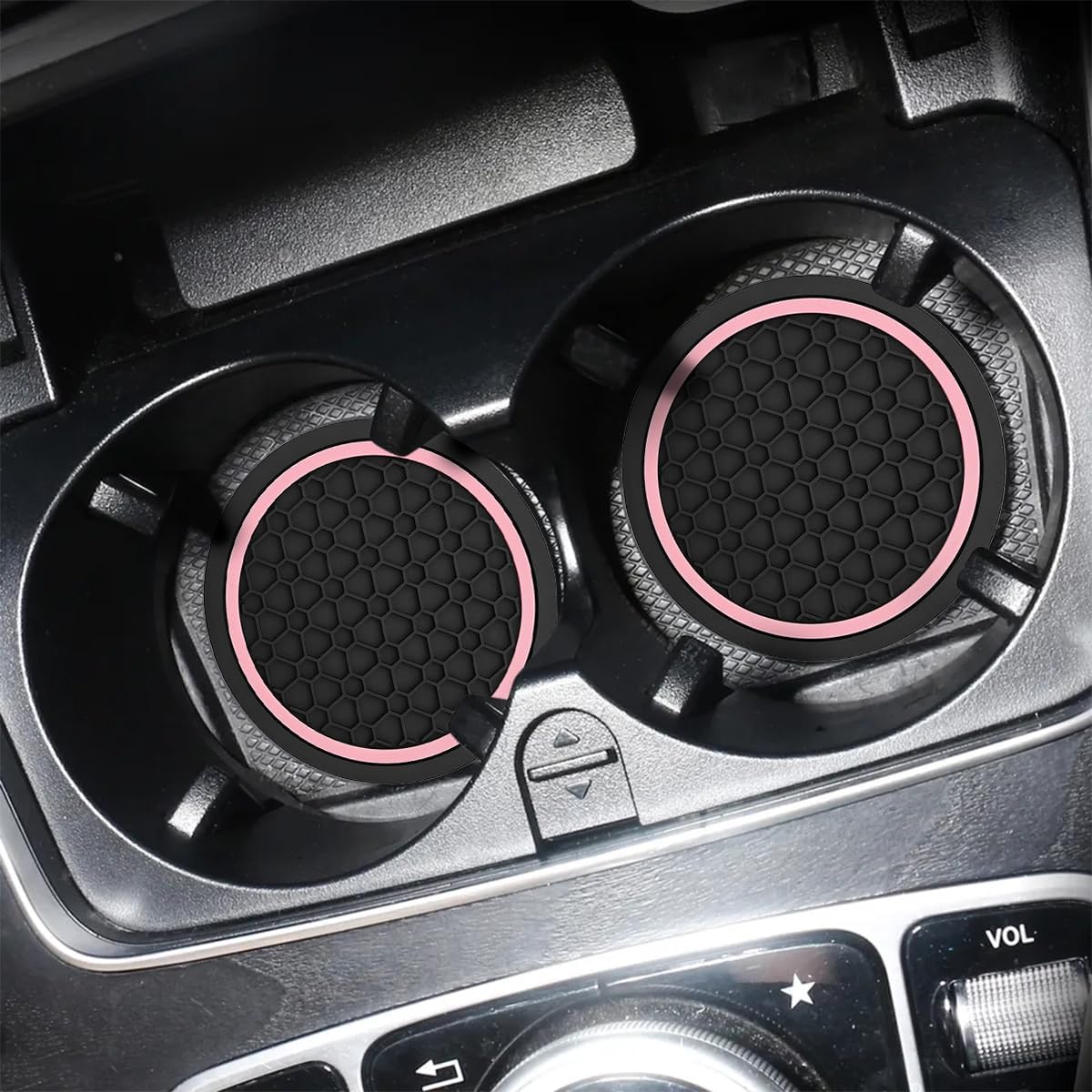 4PCS 2.75 Inch Car Cup Holder Coasters, Non-Slip, Black/Pink