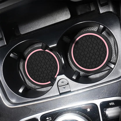 4PCS 2.75 Inch Car Cup Holder Coasters, Non-Slip, Black/Pink