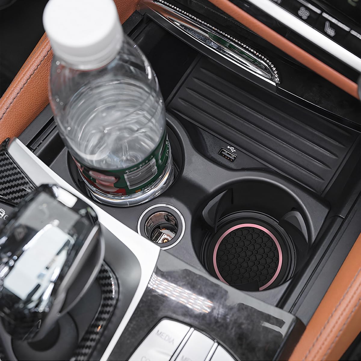 4PCS 2.75 Inch Car Cup Holder Coasters, Non-Slip, Black/Pink