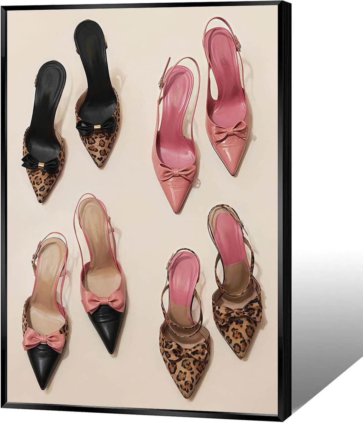Pink Bow Leopard Heels Canvas Wall Art Funky Heel Leopard Posters Coquettish Preppy Girly Pink Aesthetic Prints Painting For Living Room Bedroom Dorm Apartment Wall Decor 12x16in Unframed