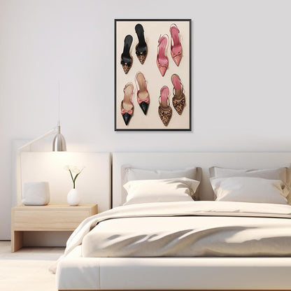 Pink Bow Leopard Heels Canvas Wall Art Funky Heel Leopard Posters Coquettish Preppy Girly Pink Aesthetic Prints Painting For Living Room Bedroom Dorm Apartment Wall Decor 12x16in Unframed