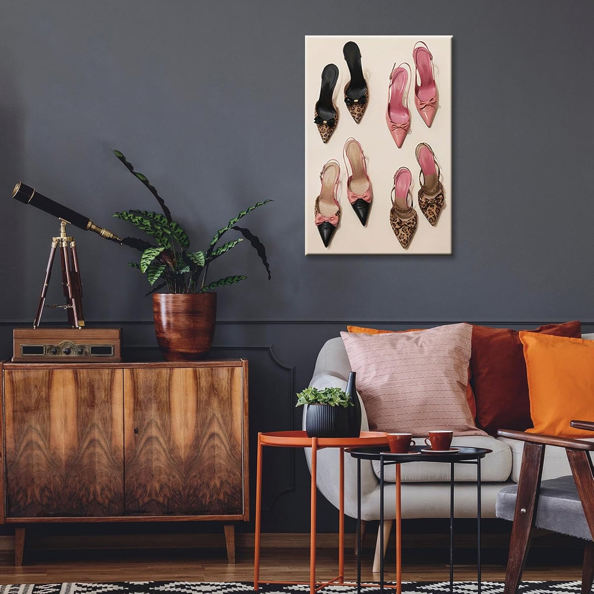 Pink Bow Leopard Heels Canvas Wall Art Funky Heel Leopard Posters Coquettish Preppy Girly Pink Aesthetic Prints Painting For Living Room Bedroom Dorm Apartment Wall Decor 12x16in Unframed