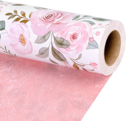 Floral Wrapping Paper Pink Roses Design for Bridal Shower, Wedding
