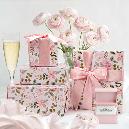 Floral Wrapping Paper Pink Roses Design for Bridal Shower, Wedding