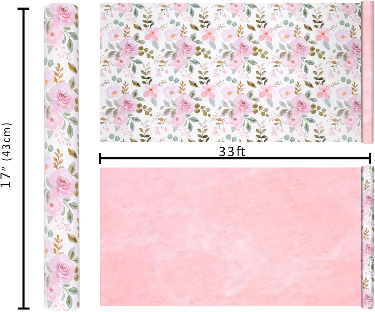 Floral Wrapping Paper Pink Roses Design for Bridal Shower, Wedding