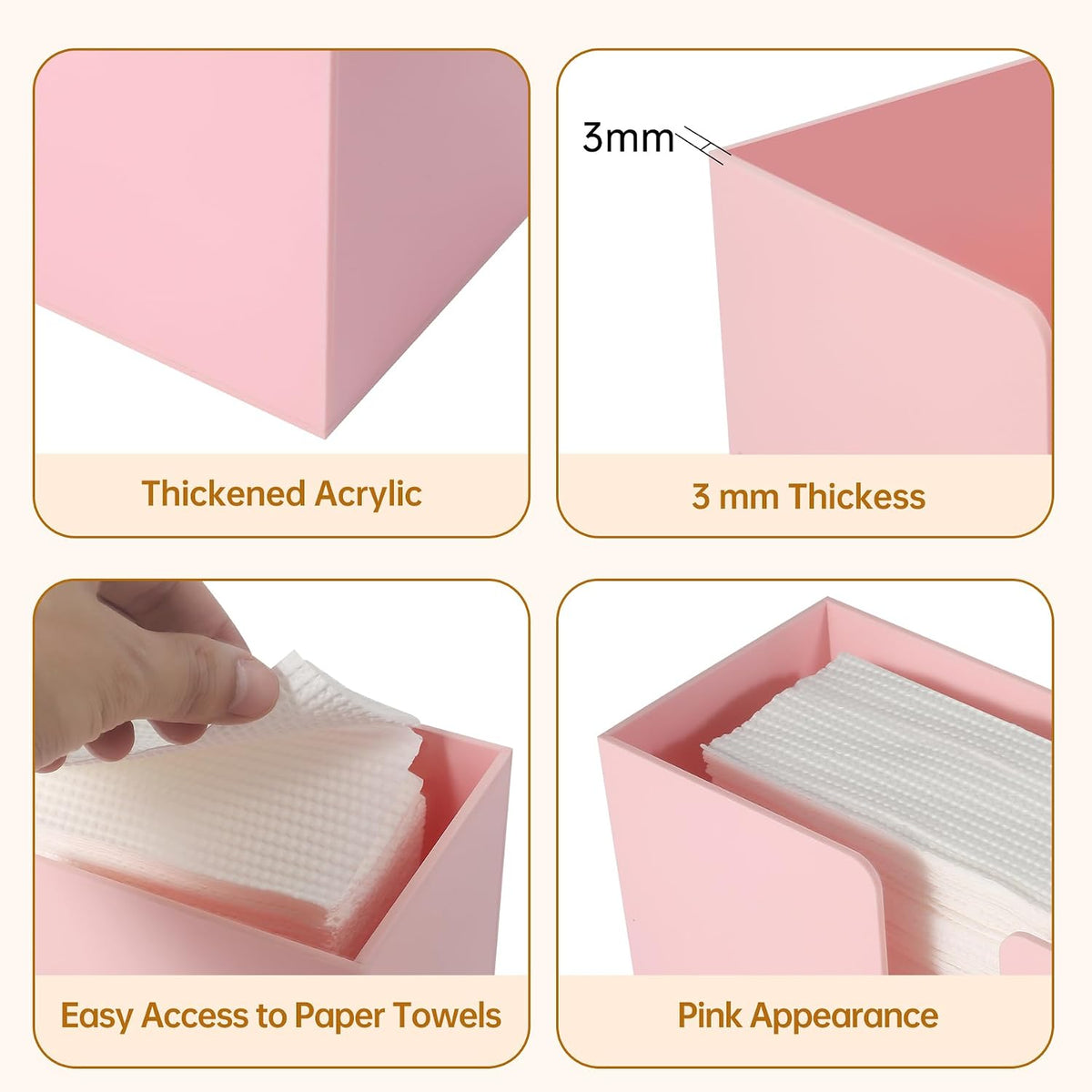 Acrylic Paper Towel Holder Countertop, Pink Napkin Holder