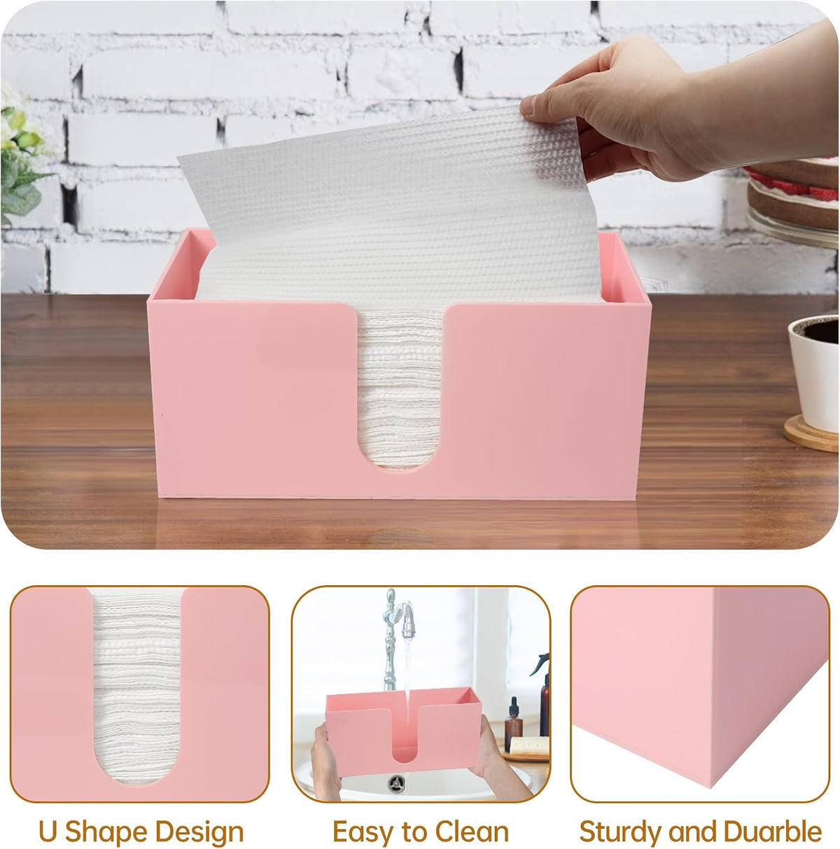 Acrylic Paper Towel Holder Countertop, Pink Napkin Holder