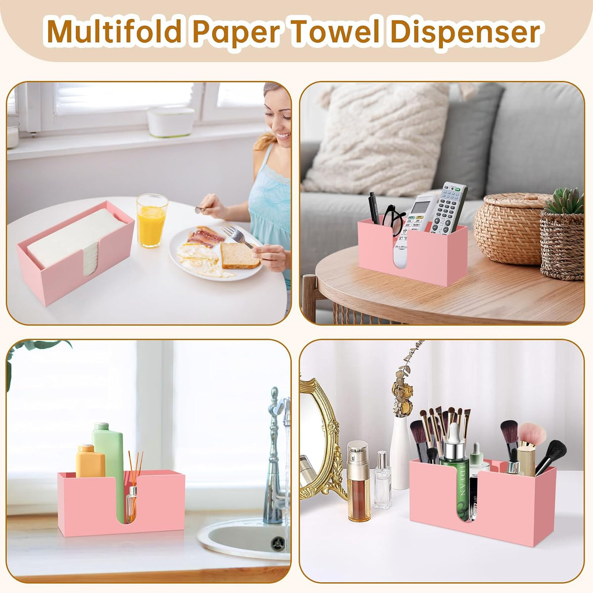 Acrylic Paper Towel Holder Countertop, Pink Napkin Holder