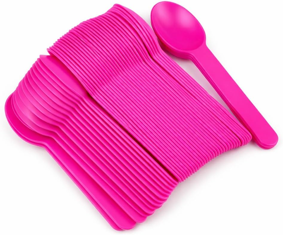 50PC Pink Plastic Dessert Spoons, 5.9"Ice Cream Spoons with Wide Handles for Party & Everyday Use