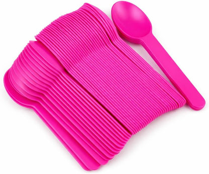 50PC Pink Plastic Dessert Spoons, 5.9"Ice Cream Spoons with Wide Handles for Party & Everyday Use