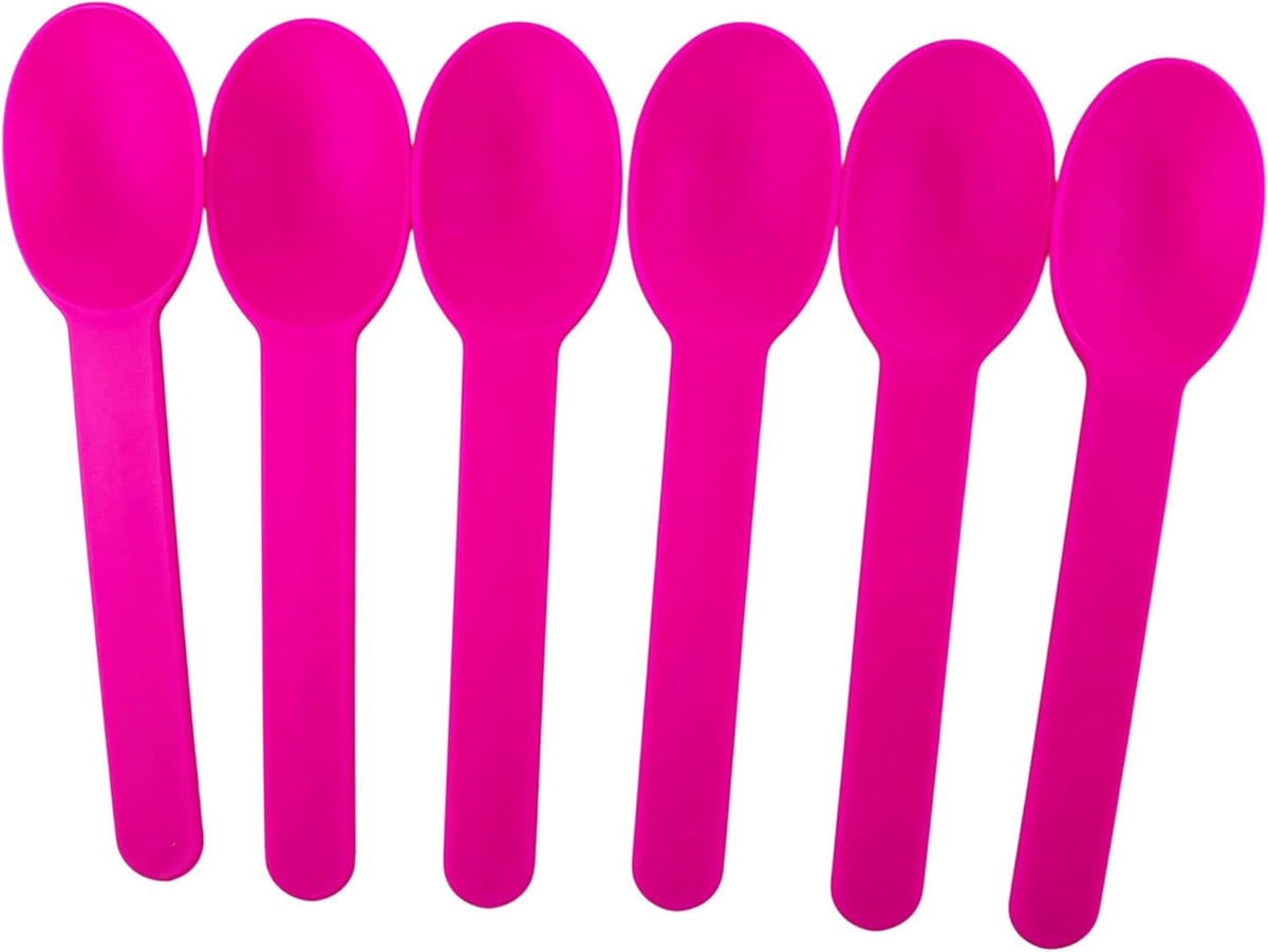 50PC Pink Plastic Dessert Spoons, 5.9"Ice Cream Spoons with Wide Handles for Party & Everyday Use