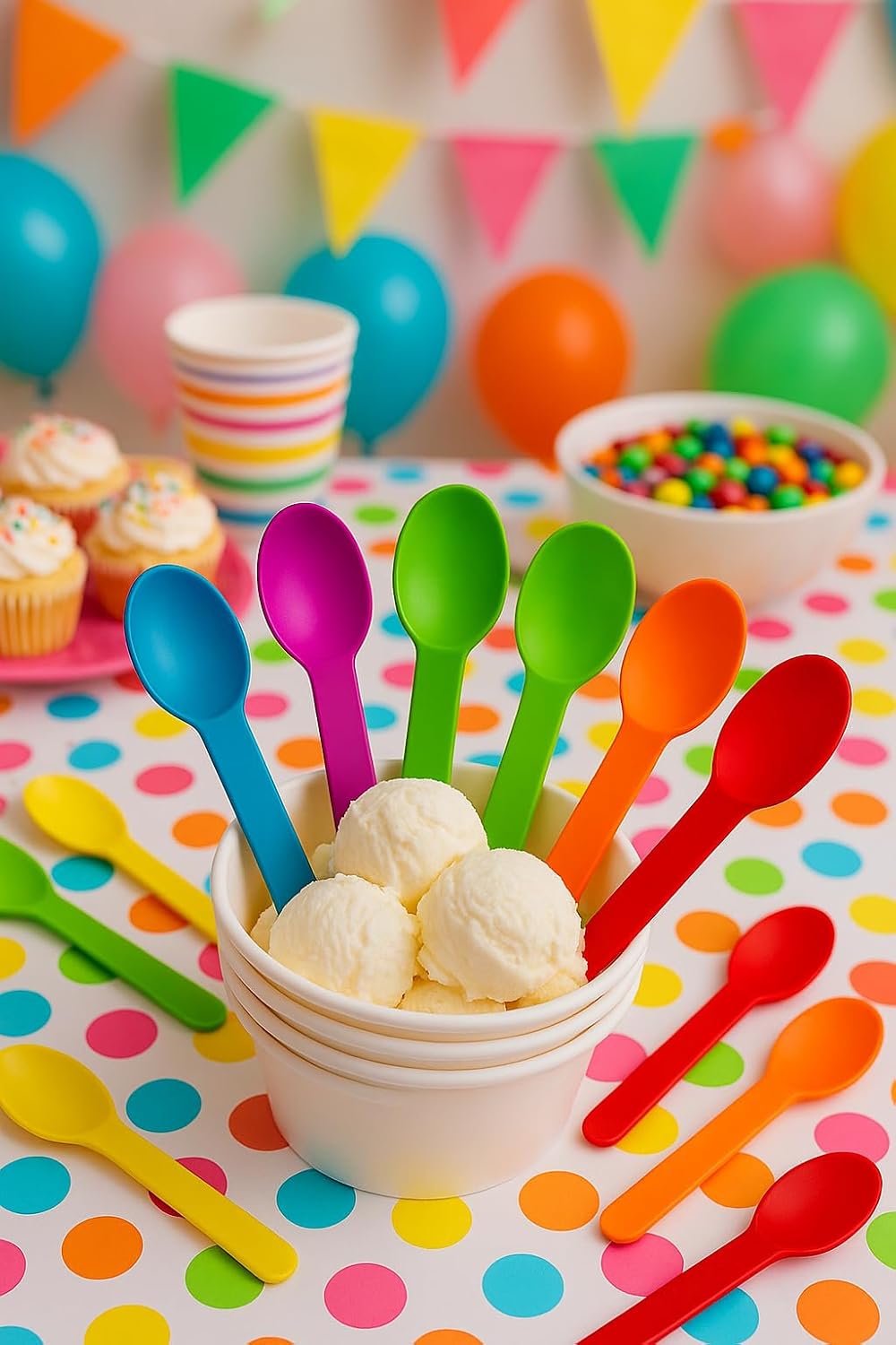 50PC Pink Plastic Dessert Spoons, 5.9"Ice Cream Spoons with Wide Handles for Party & Everyday Use