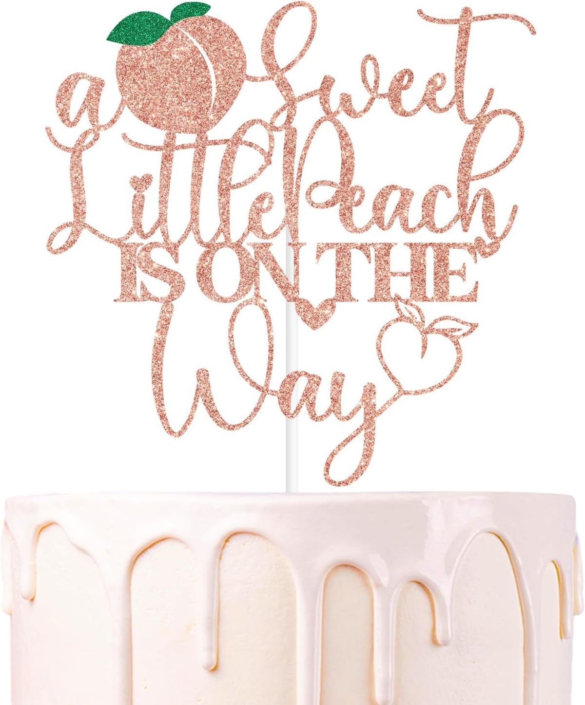 Rose Gold Glitter A Sweet Little Peach is on the Way Cake Topper, Welcome Peach/Sweet Little Peach, Funny Fruit Peach Themed Baby Shower Party Decorations Supplies