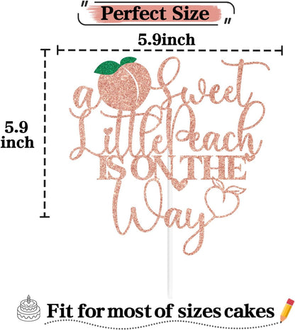 Rose Gold Glitter A Sweet Little Peach is on the Way Cake Topper, Welcome Peach/Sweet Little Peach, Funny Fruit Peach Themed Baby Shower Party Decorations Supplies