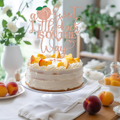 Rose Gold Glitter A Sweet Little Peach is on the Way Cake Topper, Welcome Peach/Sweet Little Peach, Funny Fruit Peach Themed Baby Shower Party Decorations Supplies
