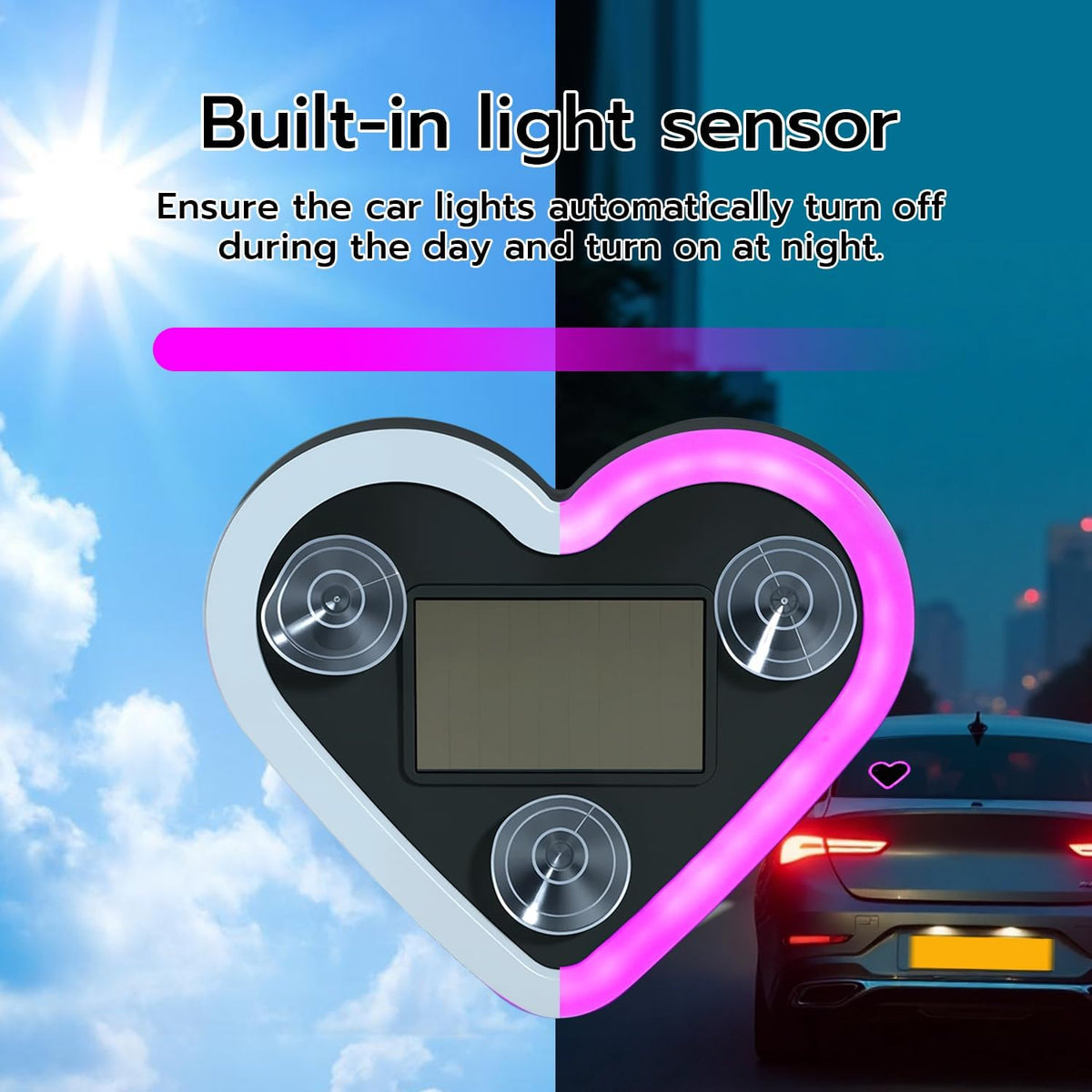Car LED Ambient Light, Rechargeable Solar-Powered Heart-Shaped LED Light, 6 Lighting Modes, Romantic Car, Outdoor Decor, Ideal Gift for Couples, Women, Men - Pink (1 Pcs)
