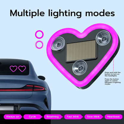 Car LED Ambient Light, Rechargeable Solar-Powered Heart-Shaped LED Light, 6 Lighting Modes, Romantic Car, Outdoor Decor, Ideal Gift for Couples, Women, Men - Pink (1 Pcs)