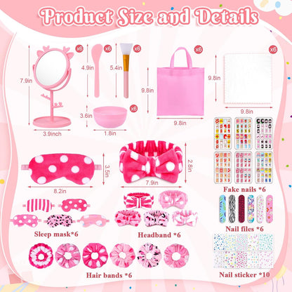 76Pcs Sleepover Party Supplies Slumber Spa Parties Kit for Girls Women, Headbands, Eye Mask, Towels, Scrunchies & Nail Supplies(Pink)