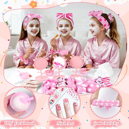 76Pcs Sleepover Party Supplies Slumber Spa Parties Kit for Girls Women, Headbands, Eye Mask, Towels, Scrunchies & Nail Supplies(Pink)