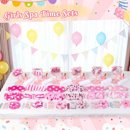 76Pcs Sleepover Party Supplies Slumber Spa Parties Kit for Girls Women, Headbands, Eye Mask, Towels, Scrunchies & Nail Supplies(Pink)