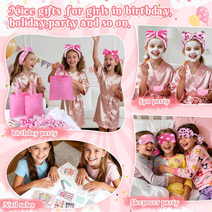 76Pcs Sleepover Party Supplies Slumber Spa Parties Kit for Girls Women, Headbands, Eye Mask, Towels, Scrunchies & Nail Supplies(Pink)