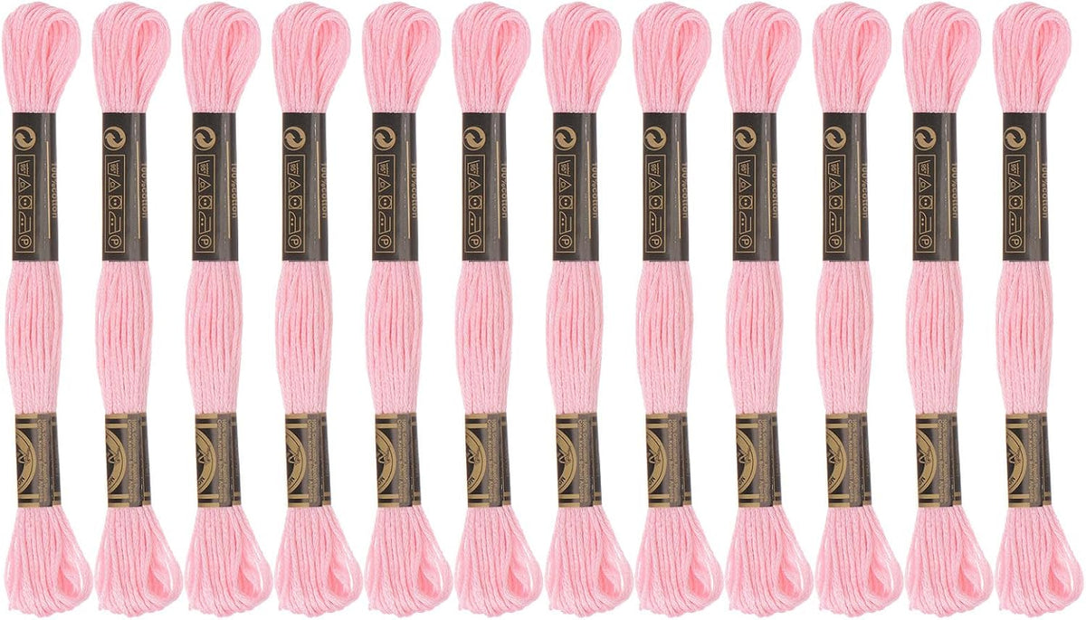 12 Skeins Embroidery Floss 8m Each Egyptian Long Fiber Cotton Cross Stitch Thread 26S/2x6 for Embroidery Projects Bracelet, Light Pink