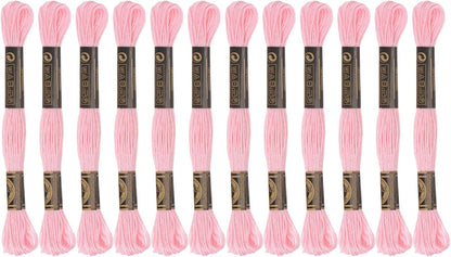12 Skeins Embroidery Floss 8m Each Egyptian Long Fiber Cotton Cross Stitch Thread 26S/2x6 for Embroidery Projects Bracelet, Light Pink