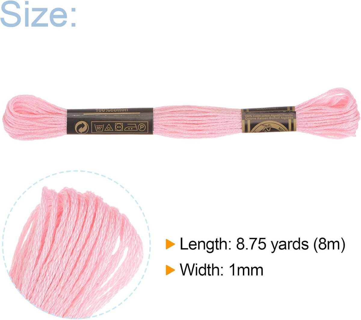 12 Skeins Embroidery Floss 8m Each Egyptian Long Fiber Cotton Cross Stitch Thread 26S/2x6 for Embroidery Projects Bracelet, Light Pink