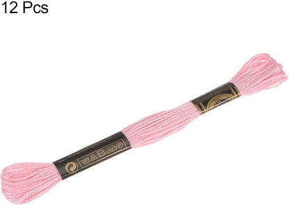 12 Skeins Embroidery Floss 8m Each Egyptian Long Fiber Cotton Cross Stitch Thread 26S/2x6 for Embroidery Projects Bracelet, Light Pink