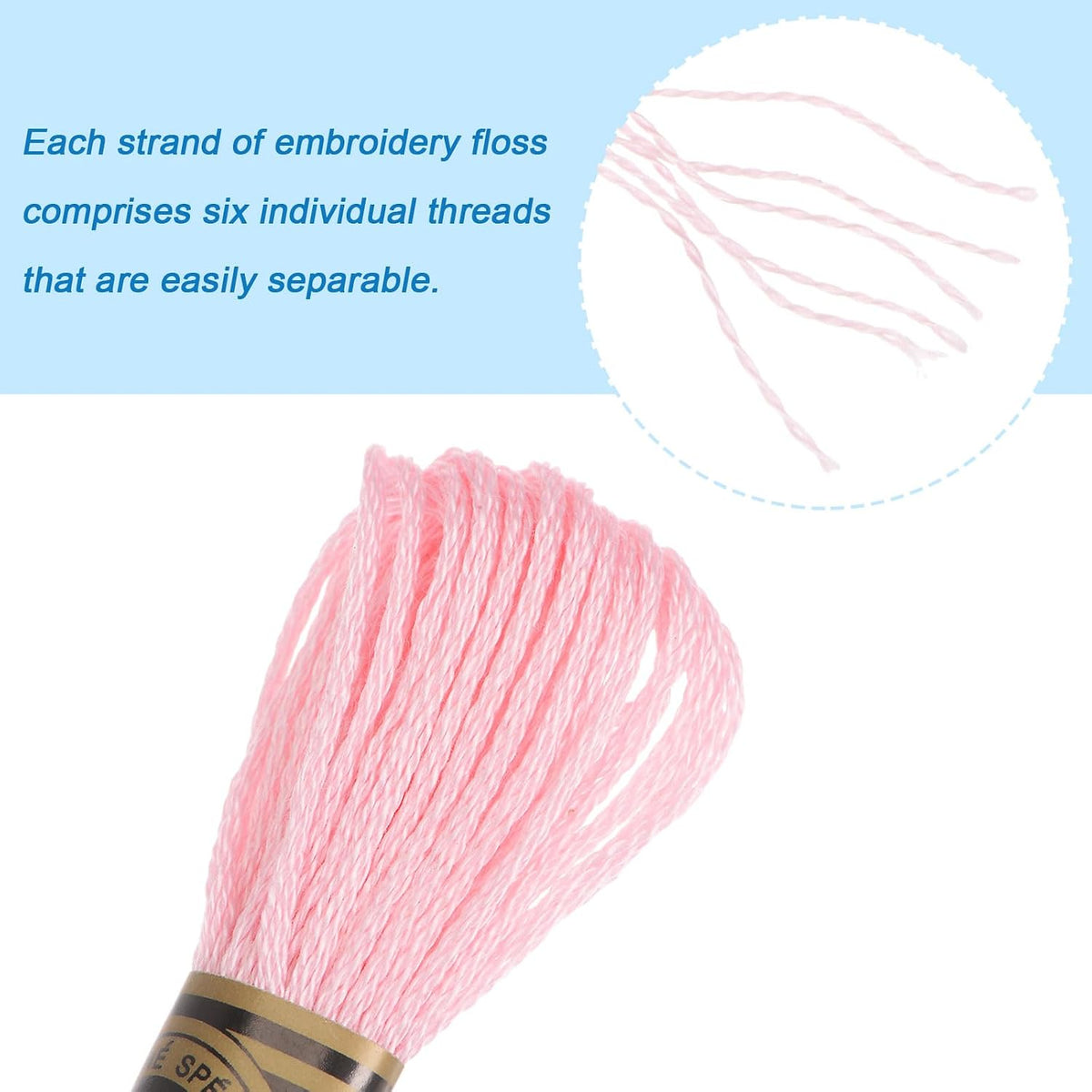 12 Skeins Embroidery Floss 8m Each Egyptian Long Fiber Cotton Cross Stitch Thread 26S/2x6 for Embroidery Projects Bracelet, Light Pink