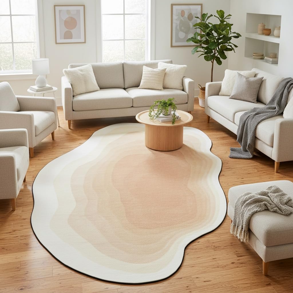 Contemporary Modern Geometric Peach Shaped Area Rug for Living Room Bedroom Dining Room 5x7 Carpet Home Office Playroom Ultra Washable Indoor Outdoor Rug