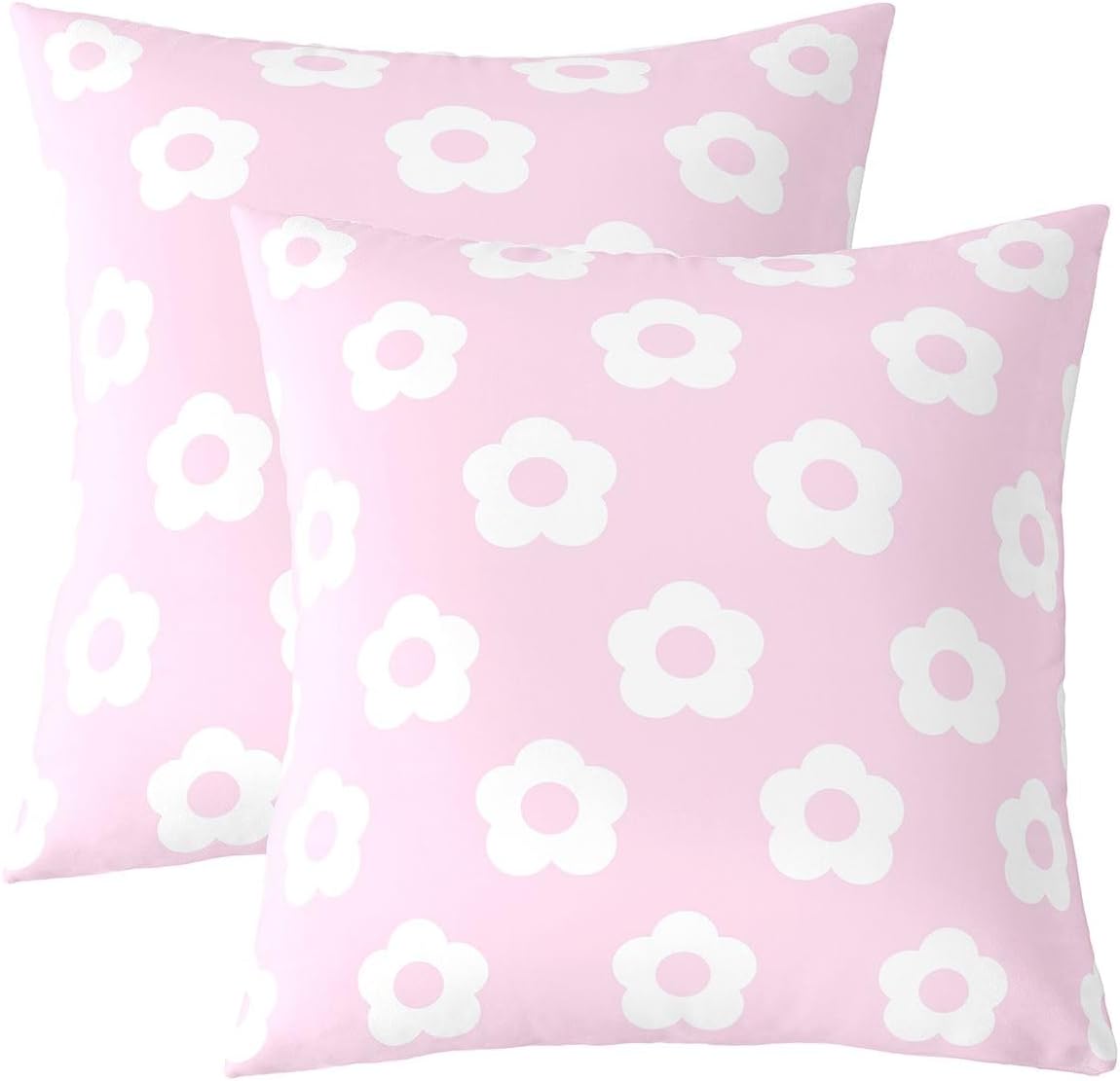 Light Pink Floral Throw Pillow Covers Set of 2 Princess Flower Cushion Case Romantic Plants Pattern Decor Pillowcase Indoor Outdoor Super Soft 22 x 22-Inch