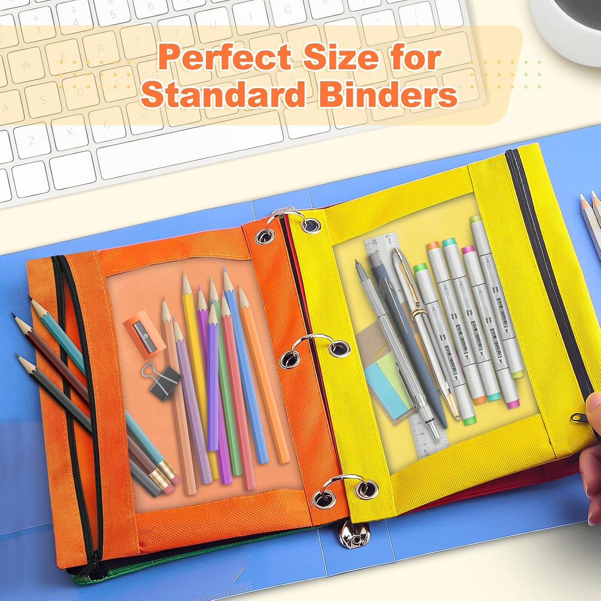 Pencil Pouch for 3 Ring Binder, Binder Pencil Pouch with Smooth Zipper, Clear Window Pencil Case for Binder, Zipper Pencil Pouches, Big Capacity 3 Ring Binder Pencil Bag, Pink