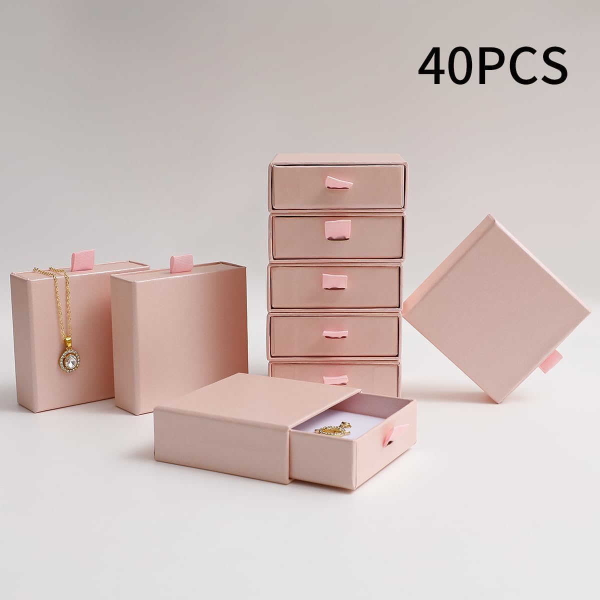 40Pcs Pearlescent Pink Small Jewelry Boxes 3.54×3.54×1.26in Cardboard Jewelry Gift Boxes Jewelry Packaging for Small Business for Necklace Ring Bracelet Earring Display Box
