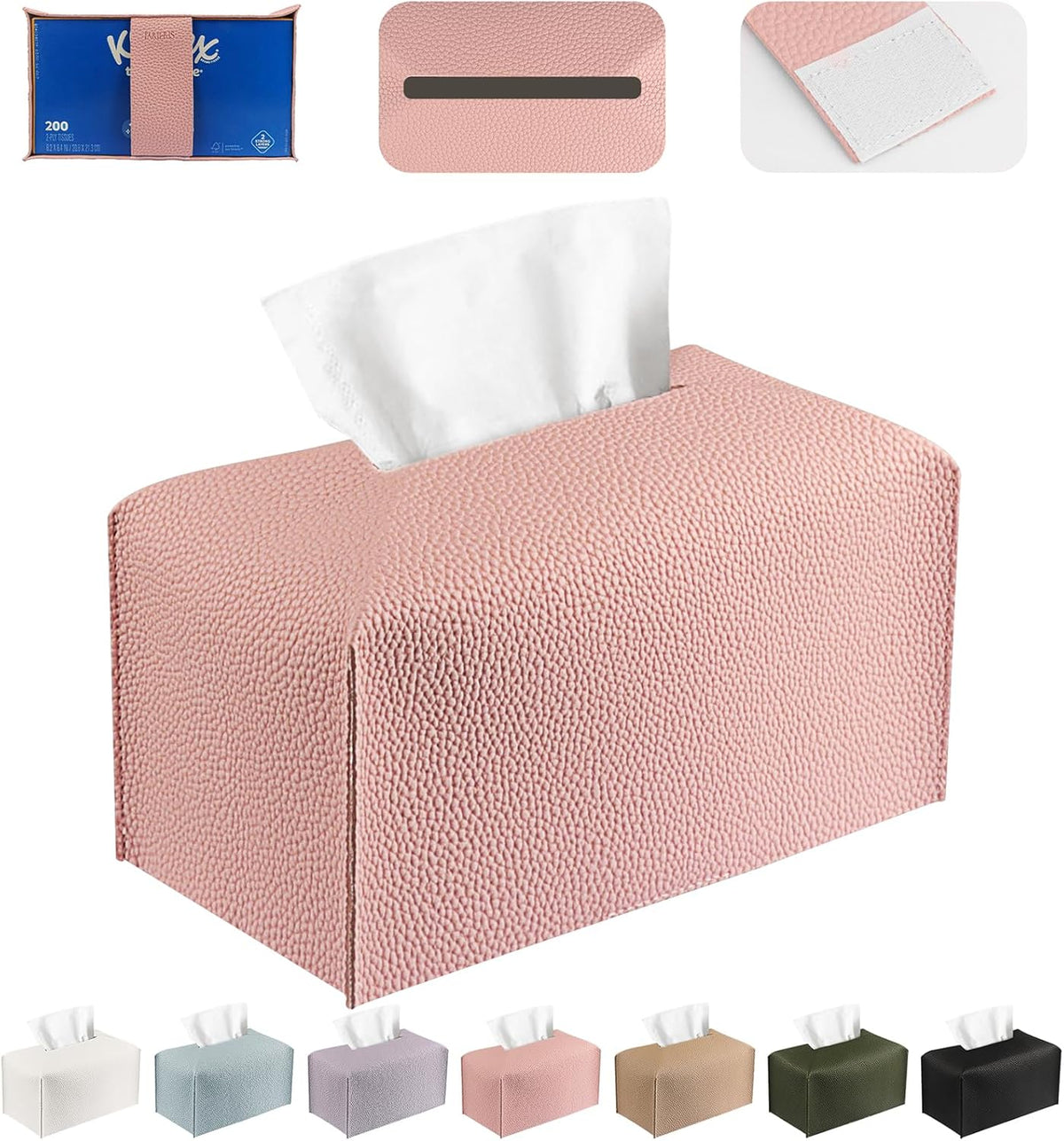Tissue Box Cover PU Leather Tissue Holder Rectangle Facial Tissue Case Tissue Box Organizer Dispenser for Bathroom, Kitchen, Home, Office, Tabletop (SoftPink, Tall)
