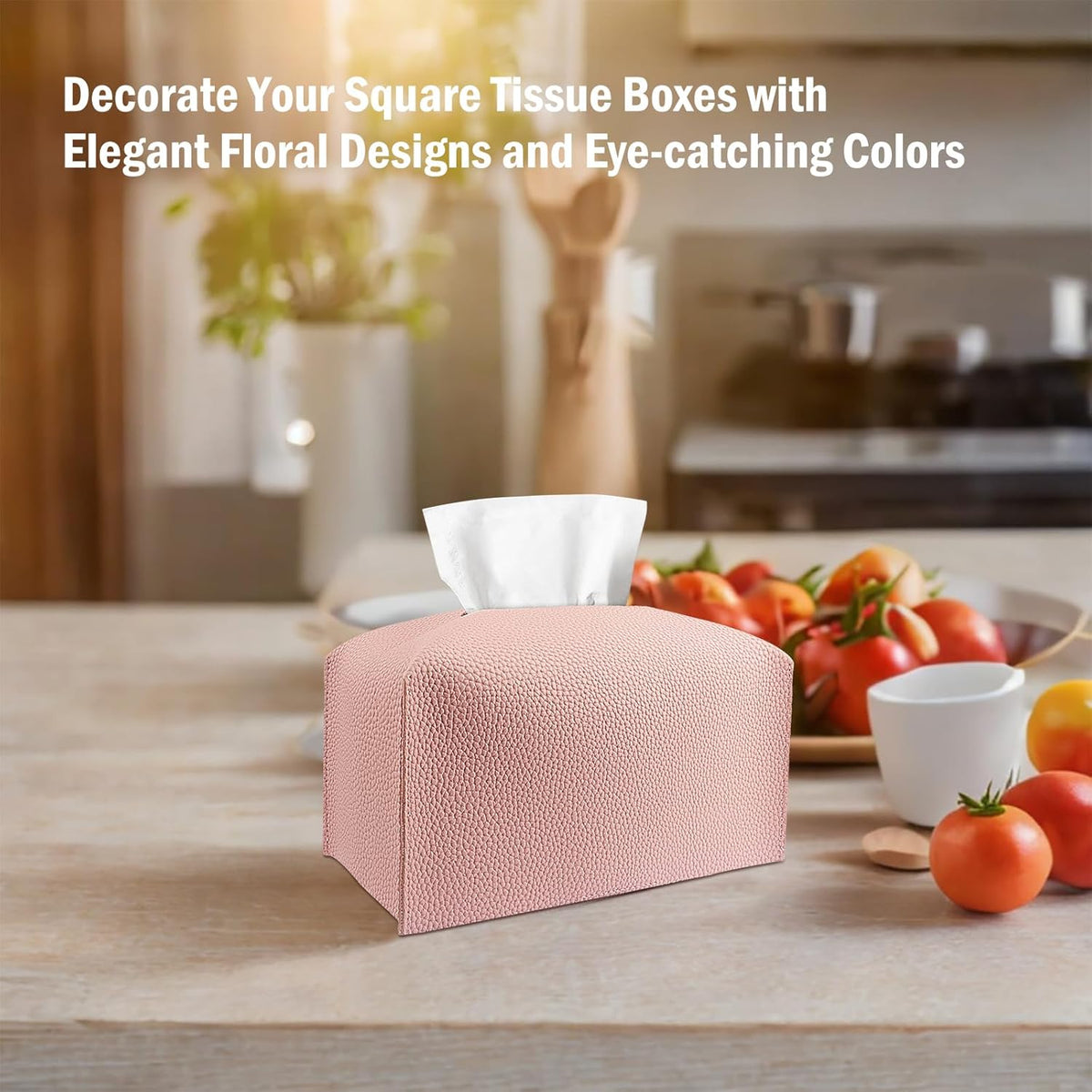 Tissue Box Cover PU Leather Tissue Holder Rectangle Facial Tissue Case Tissue Box Organizer Dispenser for Bathroom, Kitchen, Home, Office, Tabletop (SoftPink, Tall)