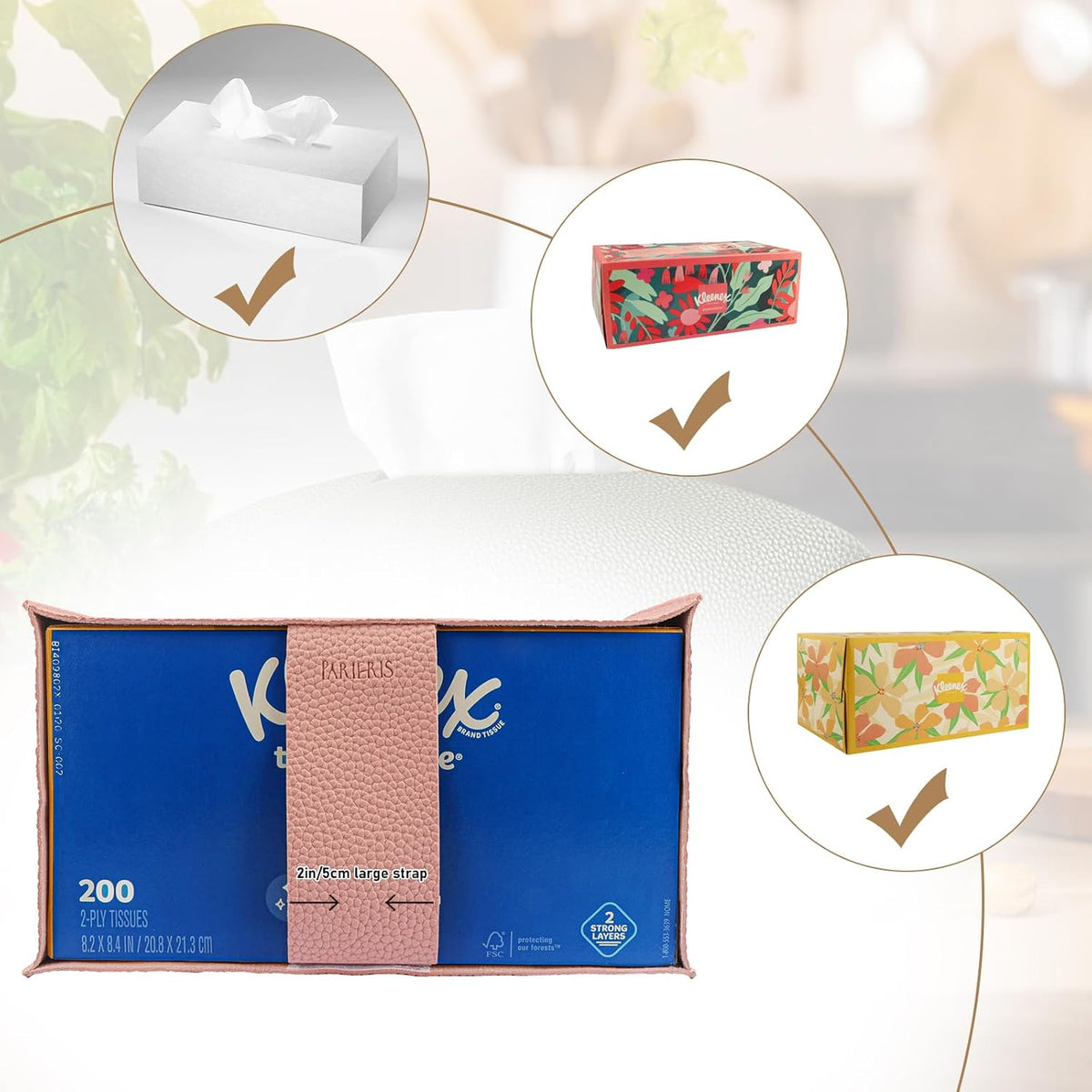 Tissue Box Cover PU Leather Tissue Holder Rectangle Facial Tissue Case Tissue Box Organizer Dispenser for Bathroom, Kitchen, Home, Office, Tabletop (SoftPink, Tall)