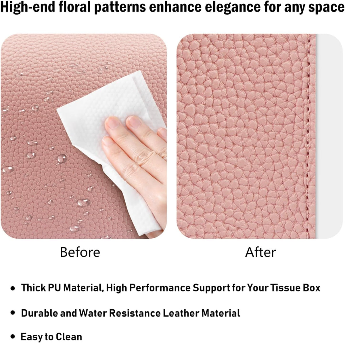 Tissue Box Cover PU Leather Tissue Holder Rectangle Facial Tissue Case Tissue Box Organizer Dispenser for Bathroom, Kitchen, Home, Office, Tabletop (SoftPink, Tall)