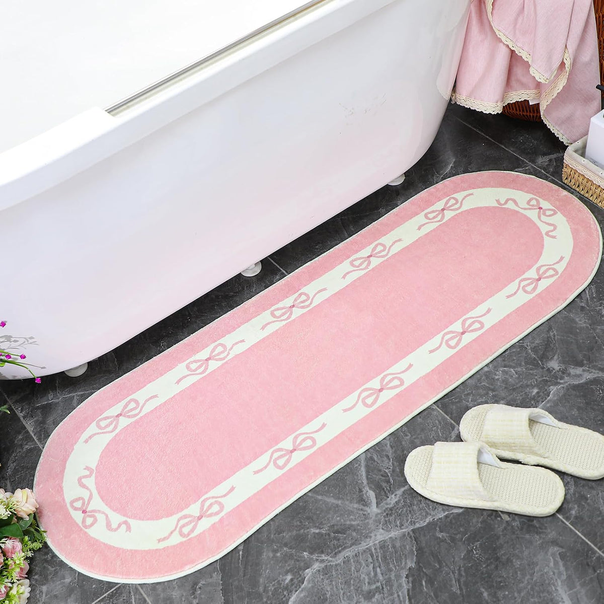 Pink Bow Long Bathroom Rug Cute Bathroom Decor Accessories