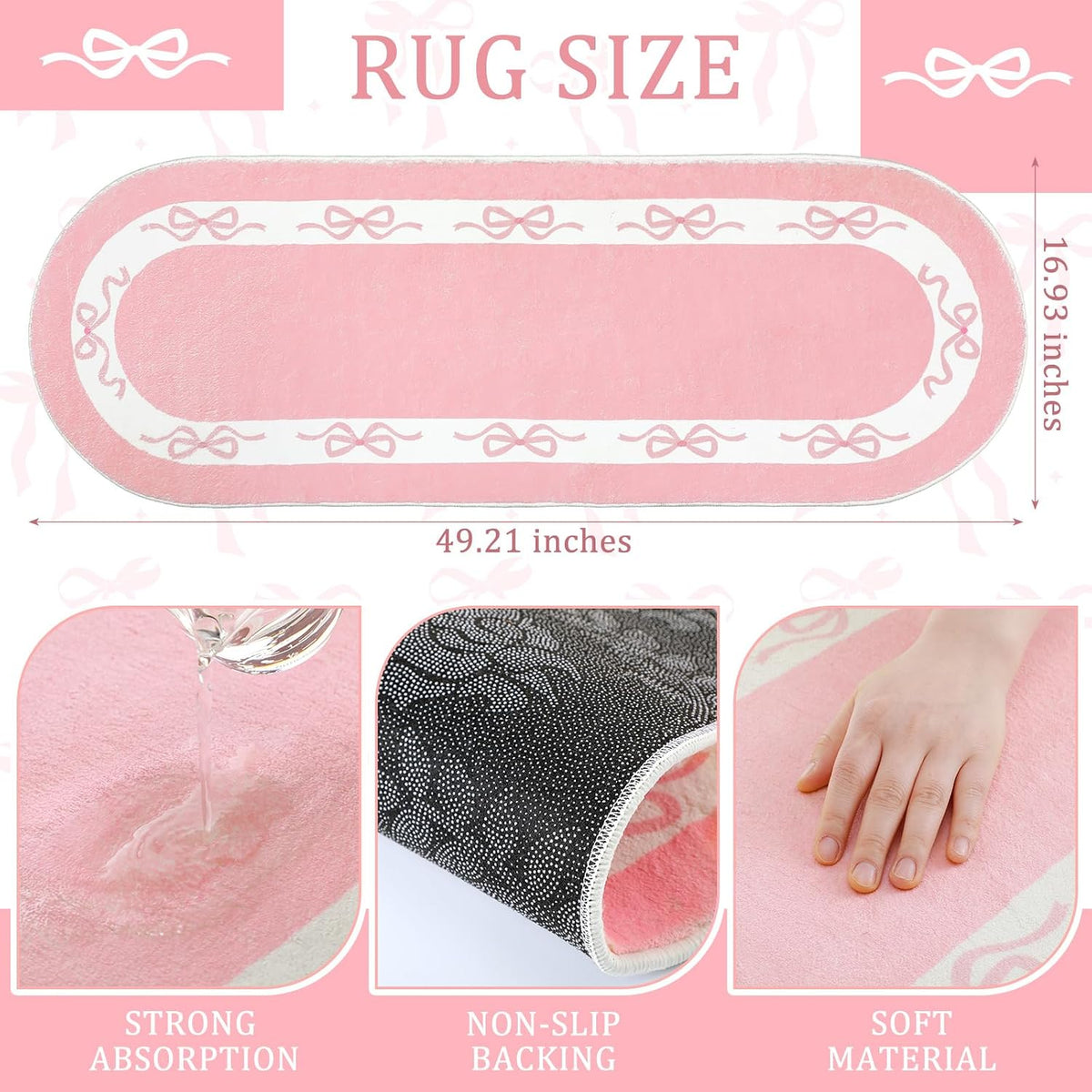 Pink Bow Long Bathroom Rug Cute Bathroom Decor Accessories