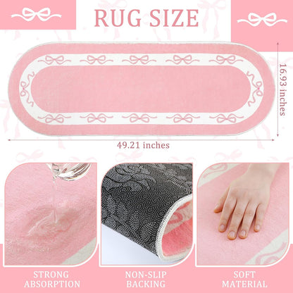 Pink Bow Long Bathroom Rug Cute Bathroom Decor Accessories