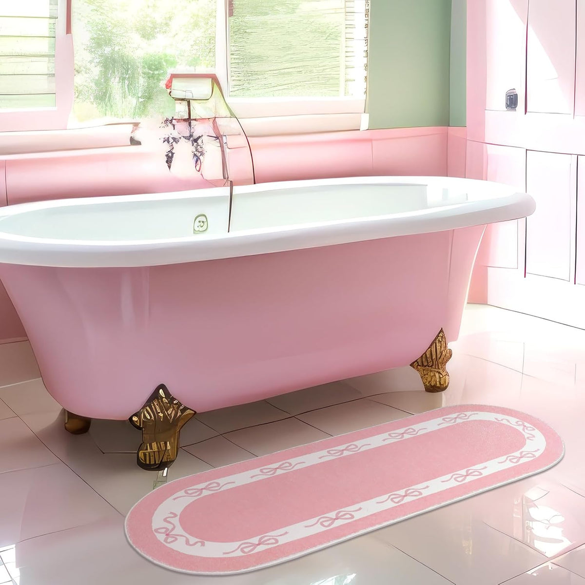 Pink Bow Long Bathroom Rug Cute Bathroom Decor Accessories