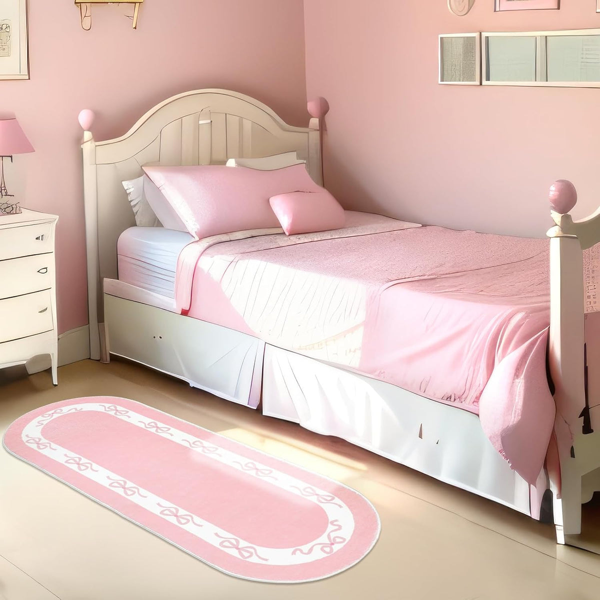 Pink Bow Long Bathroom Rug Cute Bathroom Decor Accessories