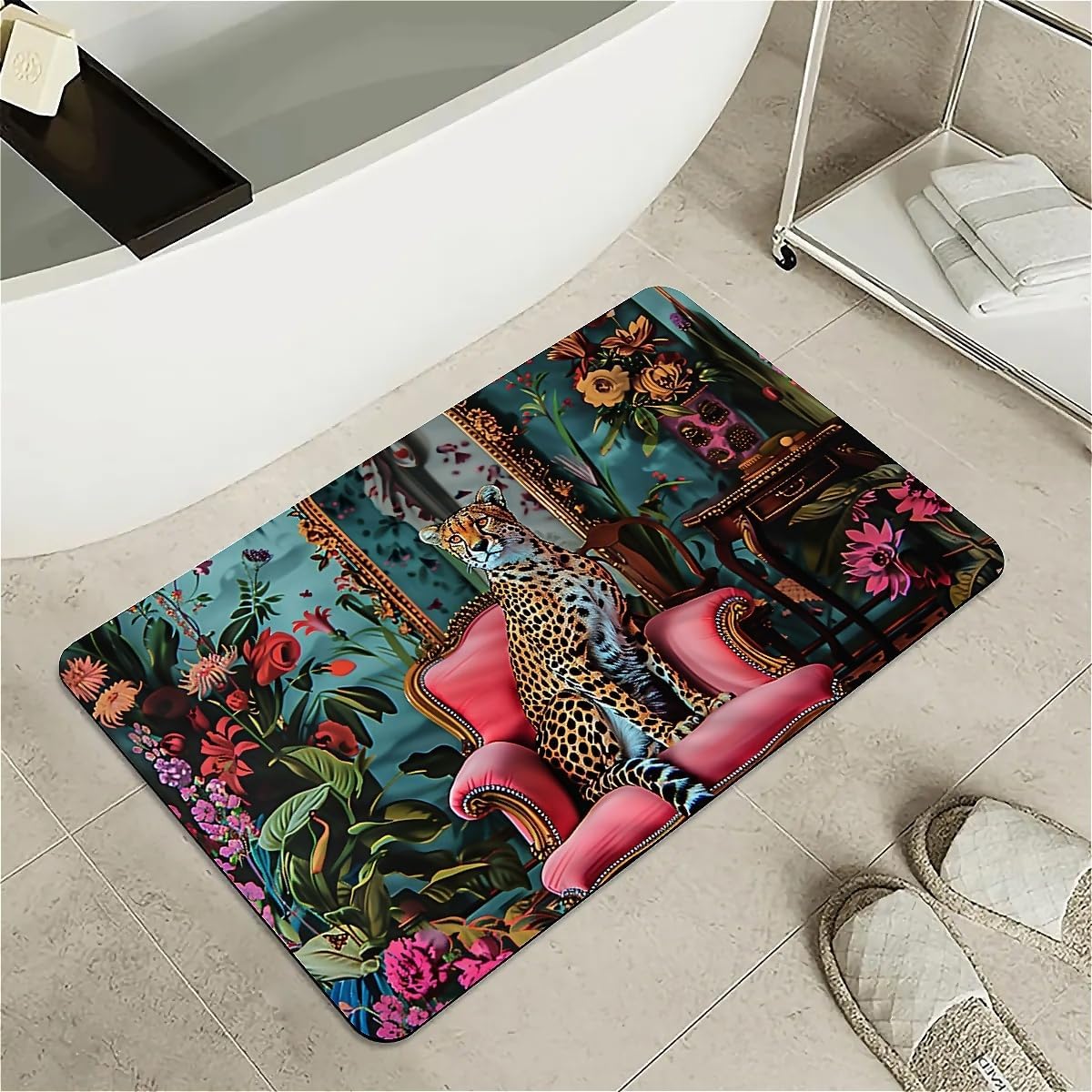 Diatomaceous Earth Bath Mat,Cheetah, Pink Couch Non-Slip Volume Super Absorbent Fast Drying Eco-Friendly Easy to Clean for Bathroom Kitchen Door mat 20×31Inch (50 * 80cm)