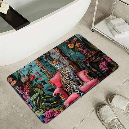Diatomaceous Earth Bath Mat,Cheetah, Pink Couch Non-Slip Volume Super Absorbent Fast Drying Eco-Friendly Easy to Clean for Bathroom Kitchen Door mat 20×31Inch (50 * 80cm)
