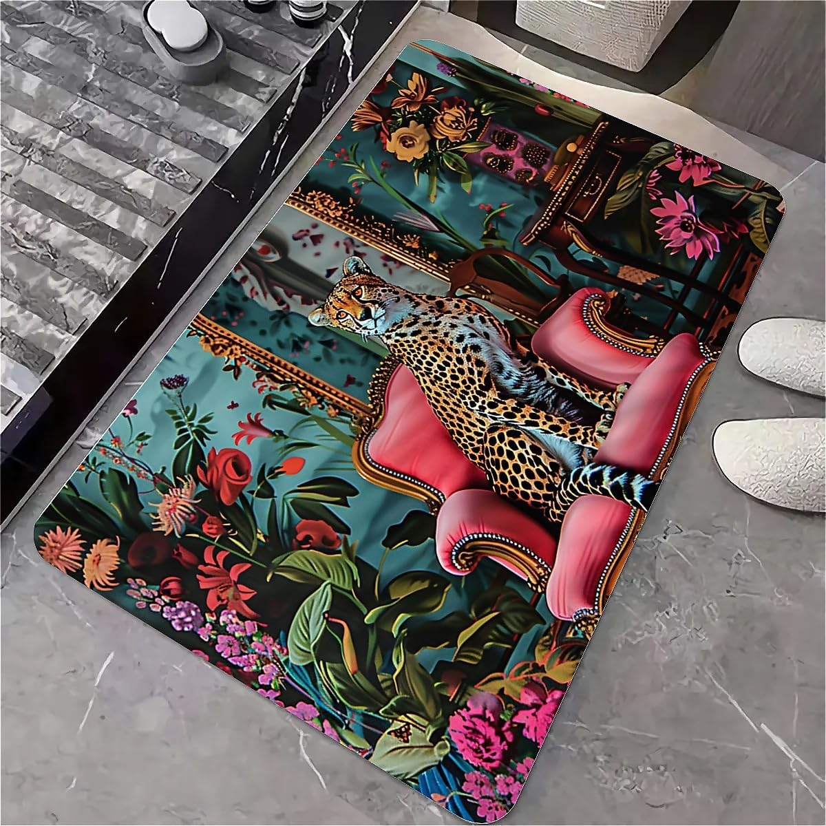 Diatomaceous Earth Bath Mat,Cheetah, Pink Couch Non-Slip Volume Super Absorbent Fast Drying Eco-Friendly Easy to Clean for Bathroom Kitchen Door mat 20×31Inch (50 * 80cm)