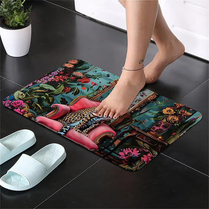 Diatomaceous Earth Bath Mat,Cheetah, Pink Couch Non-Slip Volume Super Absorbent Fast Drying Eco-Friendly Easy to Clean for Bathroom Kitchen Door mat 20×31Inch (50 * 80cm)
